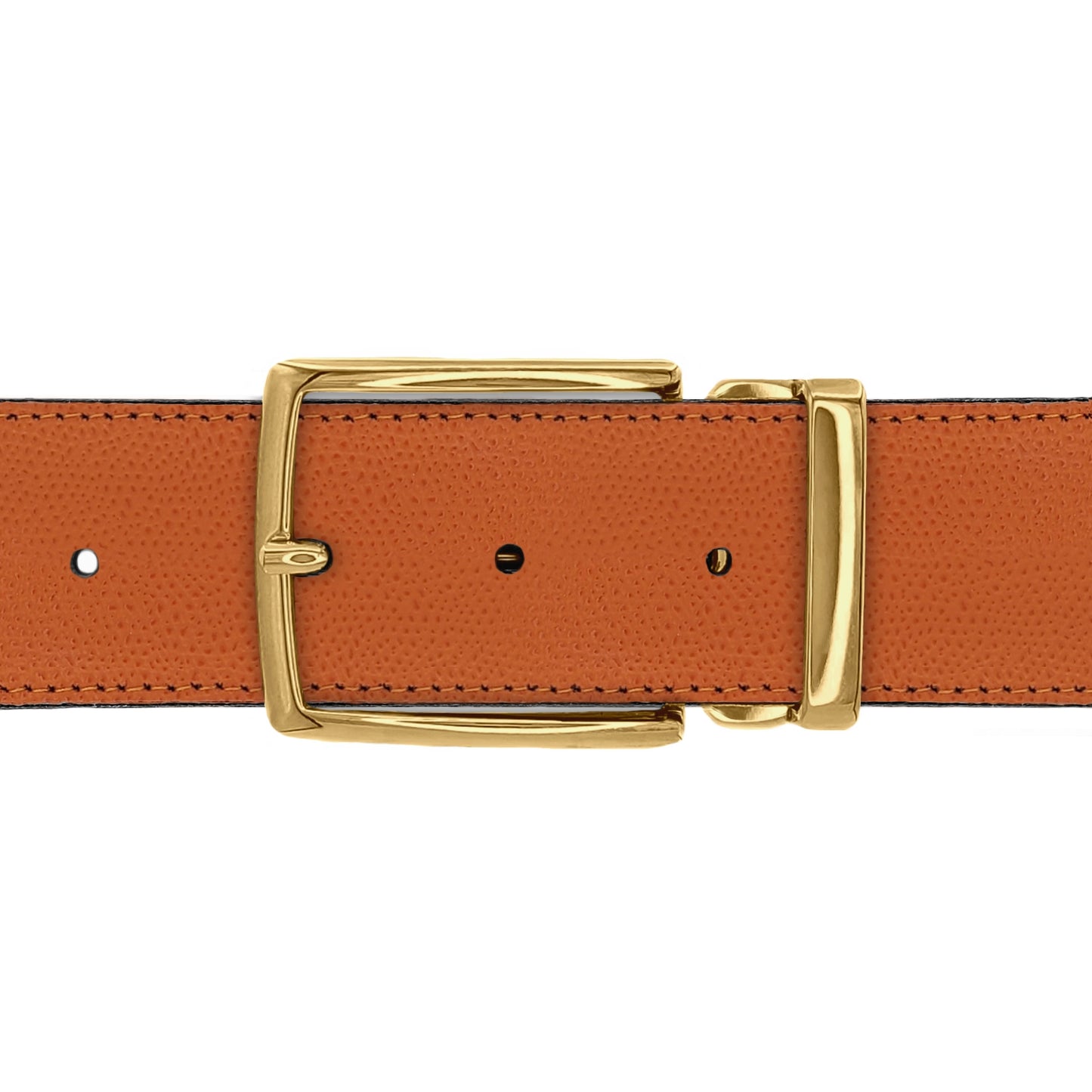 Ceinture 40 mm cuir grainé orange boucle Milano or