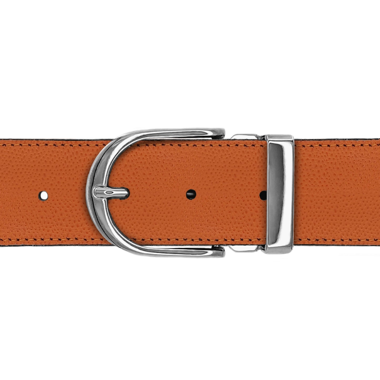 Ceinture 40 mm cuir grainé orange boucle Roma argent