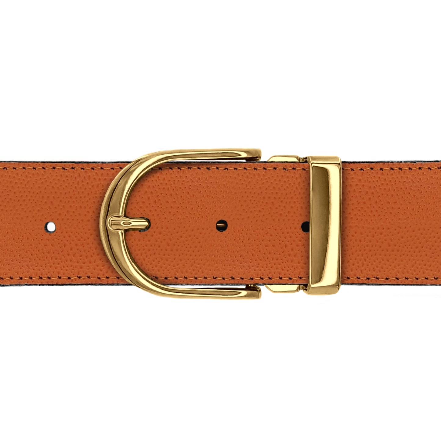 Ceinture 40 mm cuir grainé orange boucle Roma or