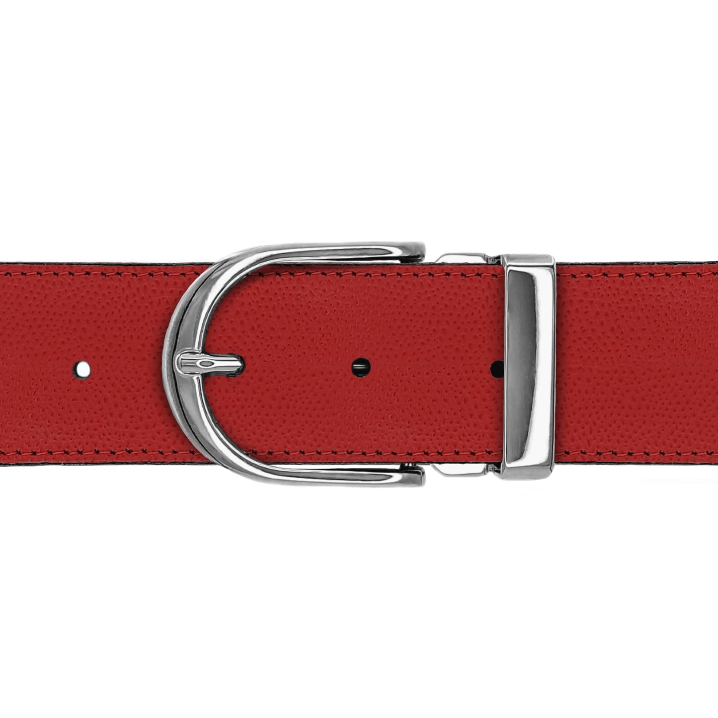 Ceinture 40 mm cuir grainé rouge boucle Roma argent