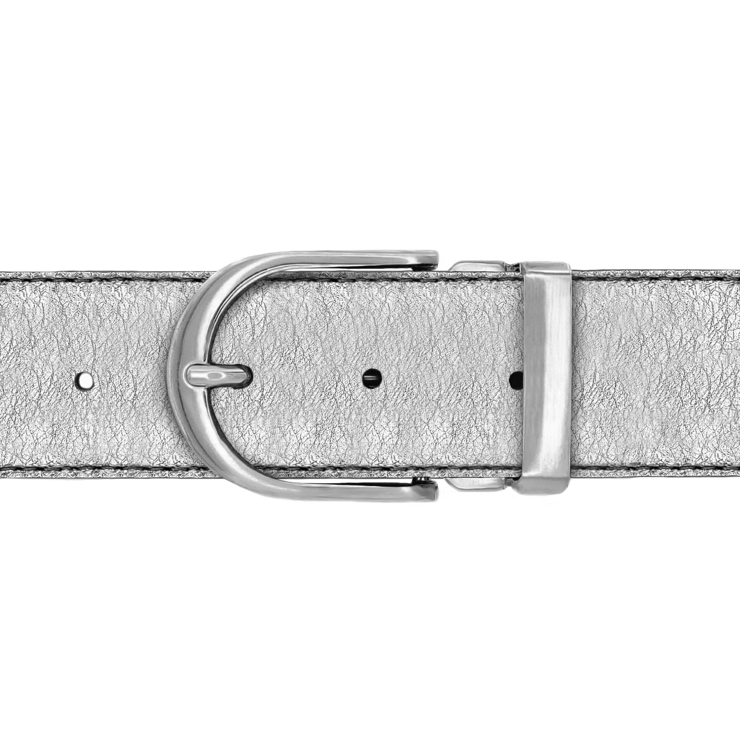 Ceinture 40 mm cuir souple argent boucle Roma mate