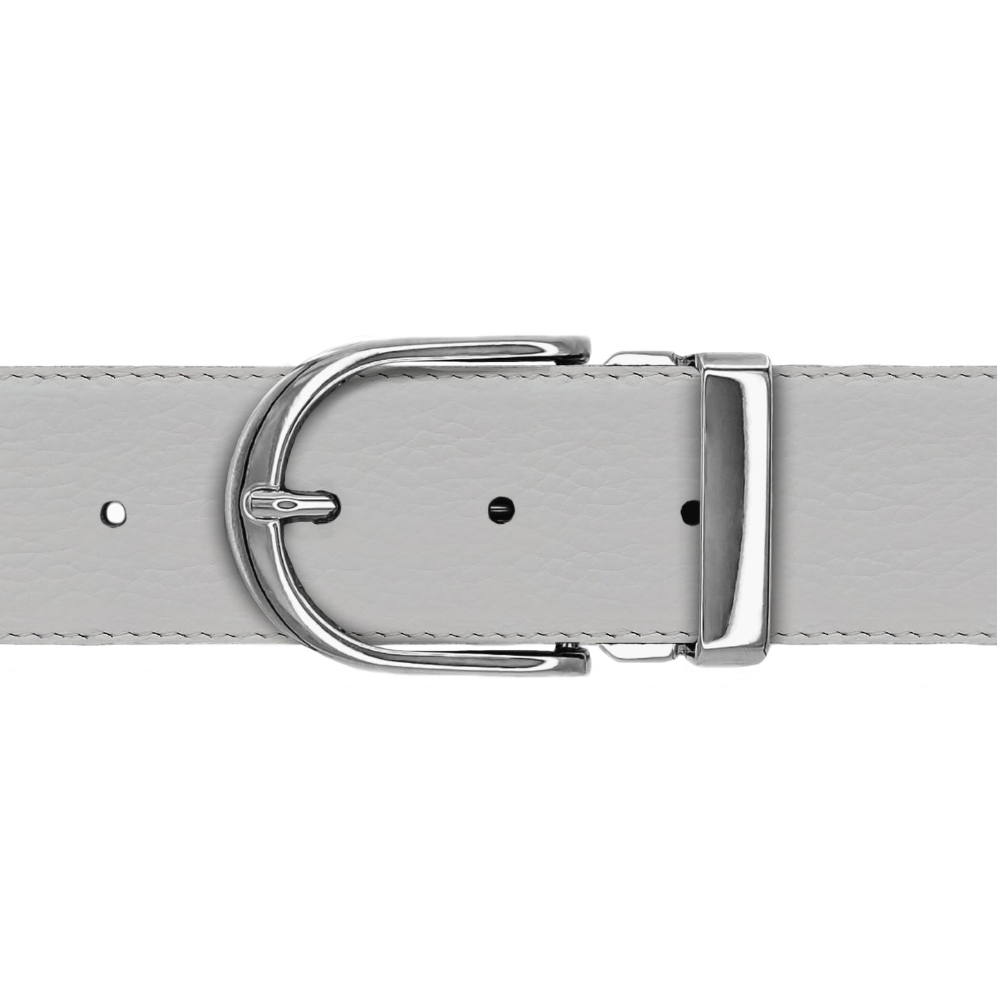 Ceinture 40 mm cuir souple blanc boucle Roma argent