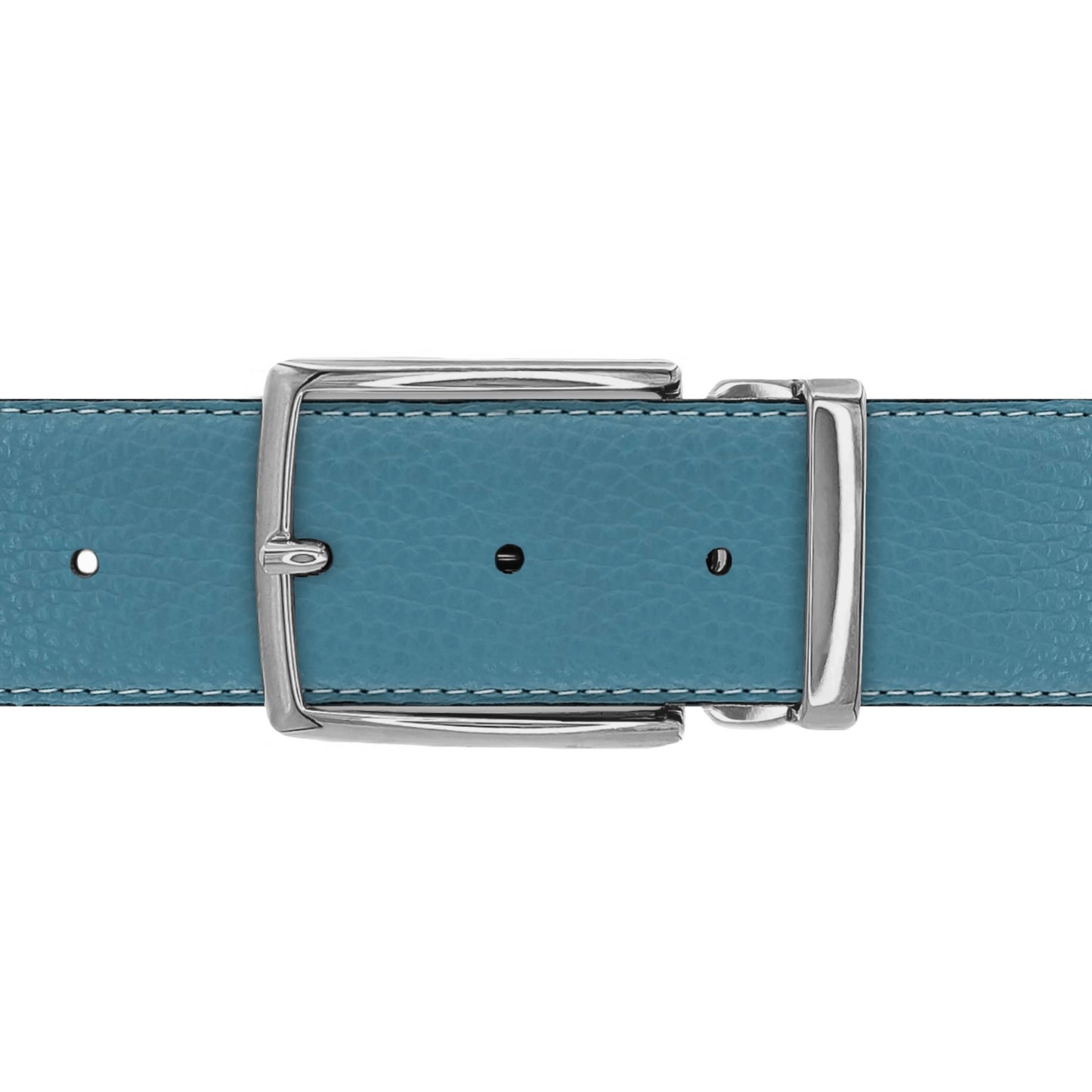 Ceinture 40 mm cuir souple bleu ciel boucle Milano argent