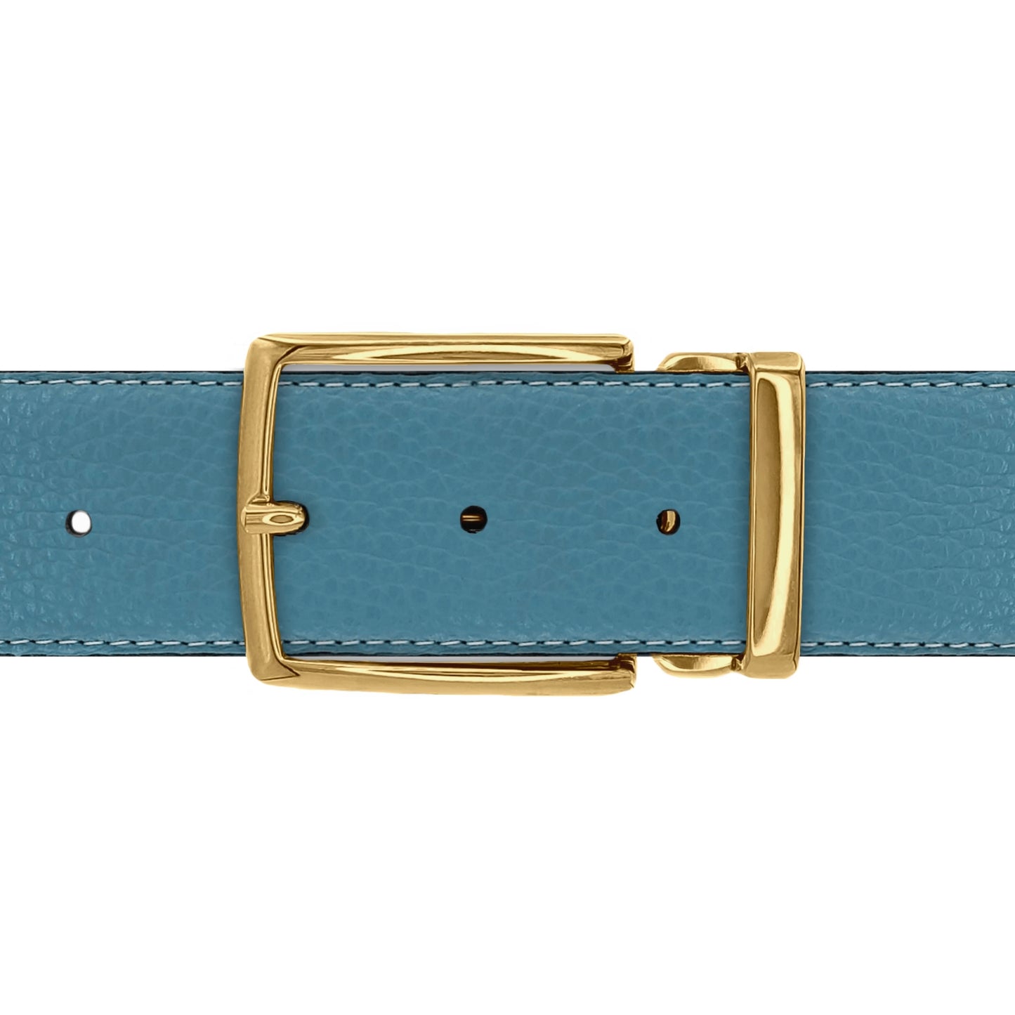 Ceinture 40 mm cuir souple bleu ciel boucle Milano or