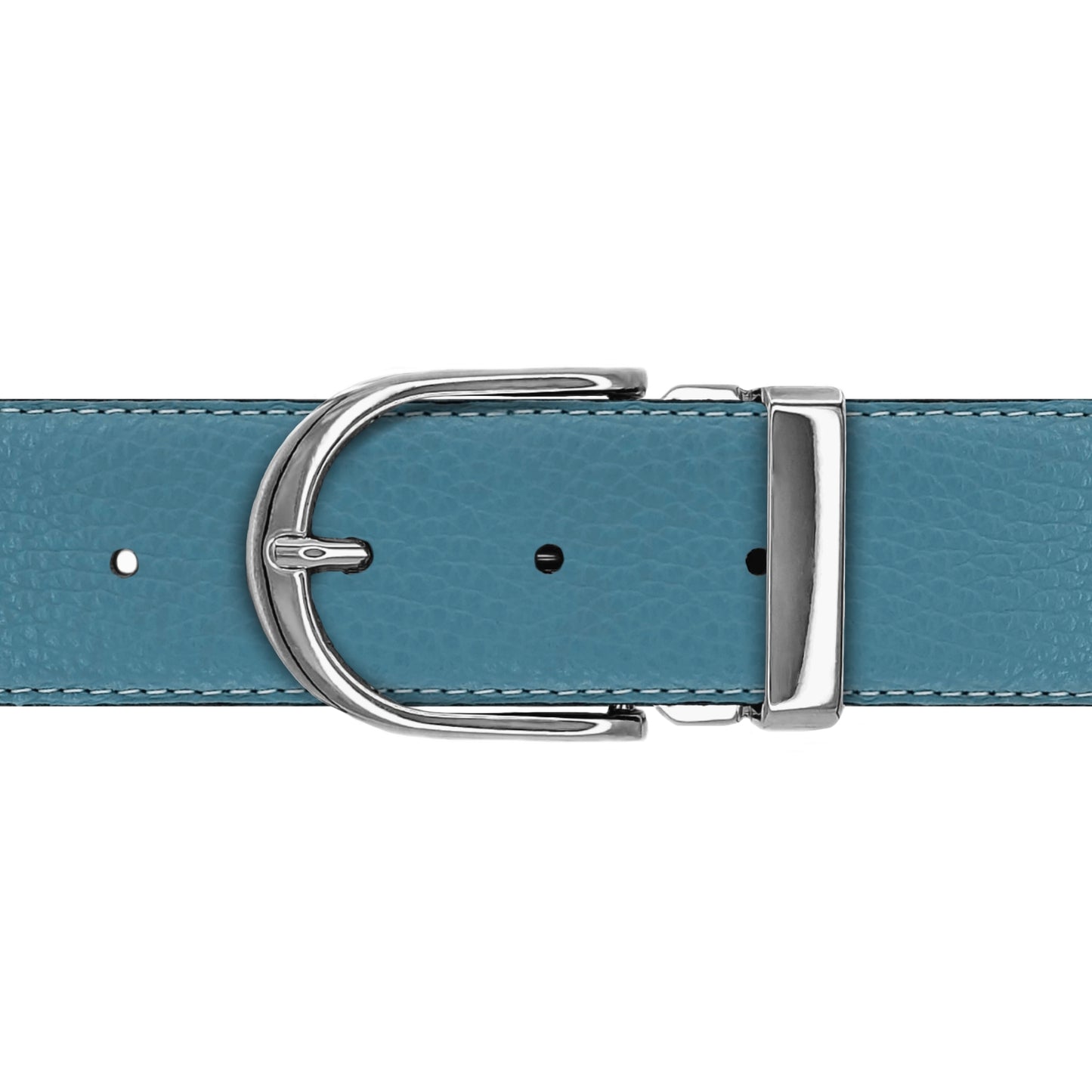 Ceinture 40 mm cuir souple bleu ciel boucle Roma argent
