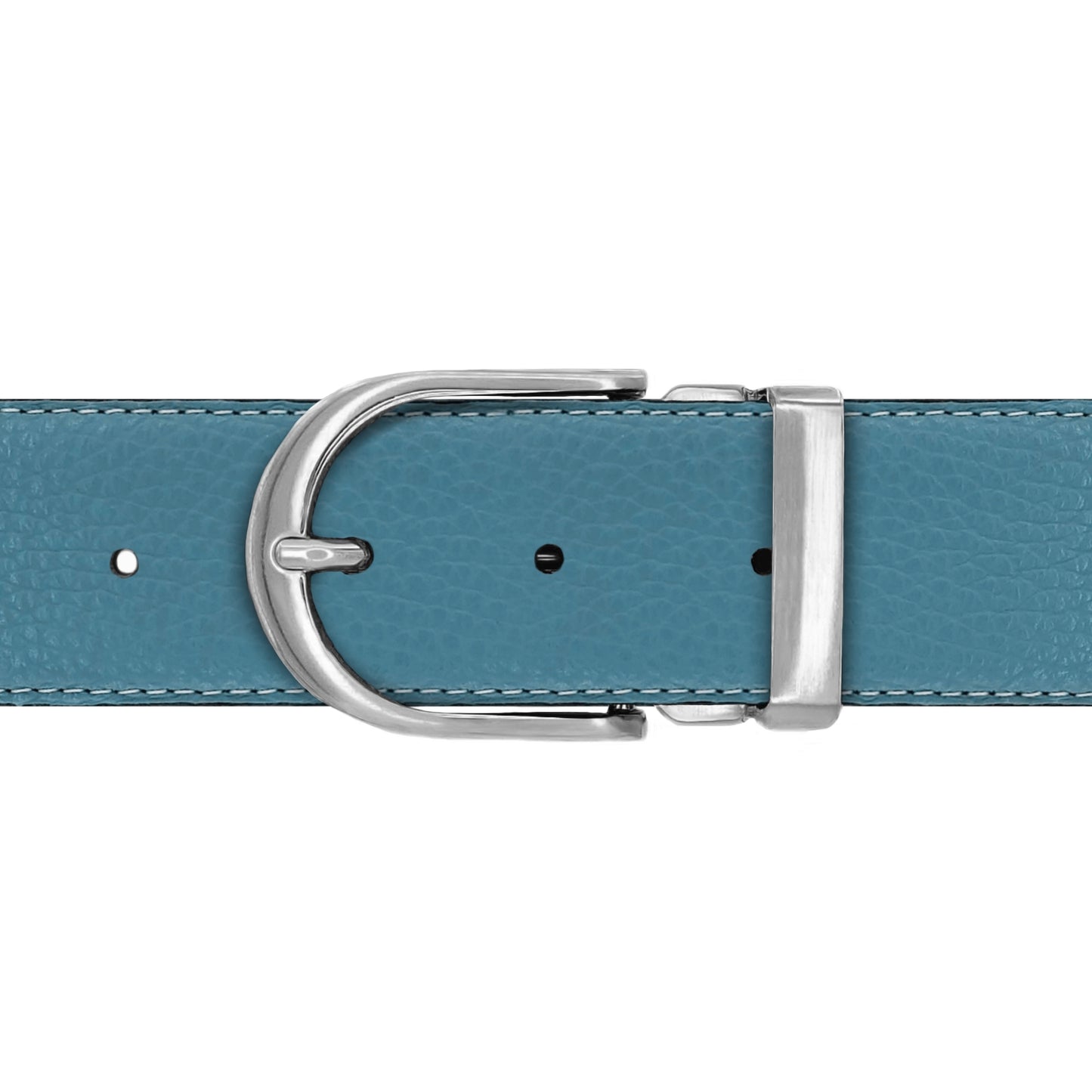 Ceinture 40 mm cuir souple bleu ciel boucle Roma mate