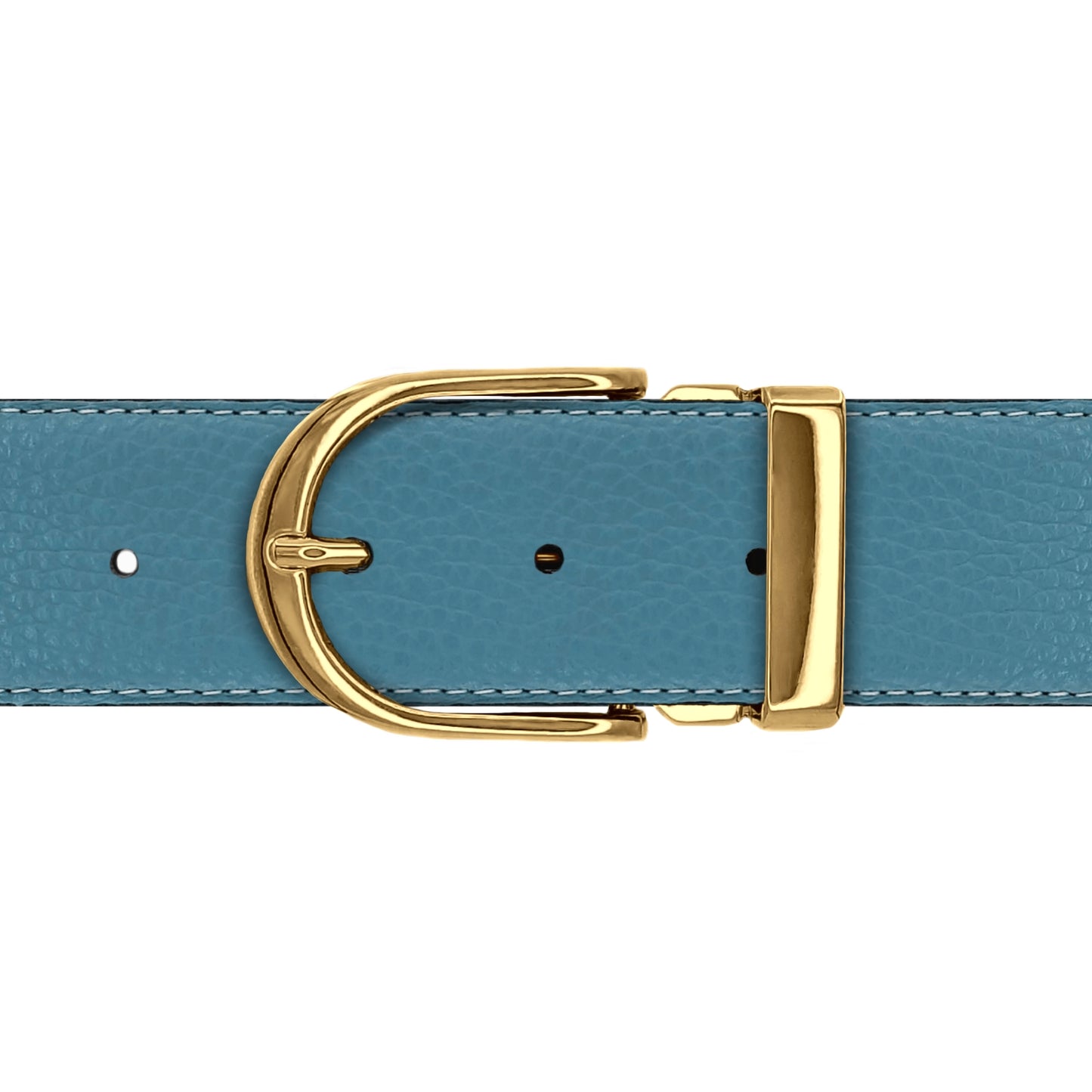Ceinture 40 mm cuir souple bleu ciel boucle Roma or