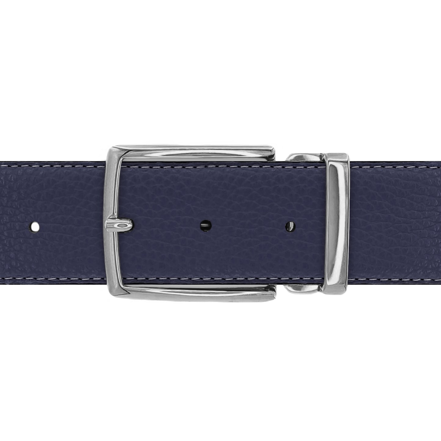 Ceinture 40 mm cuir souple bleu marine boucle Milano argent