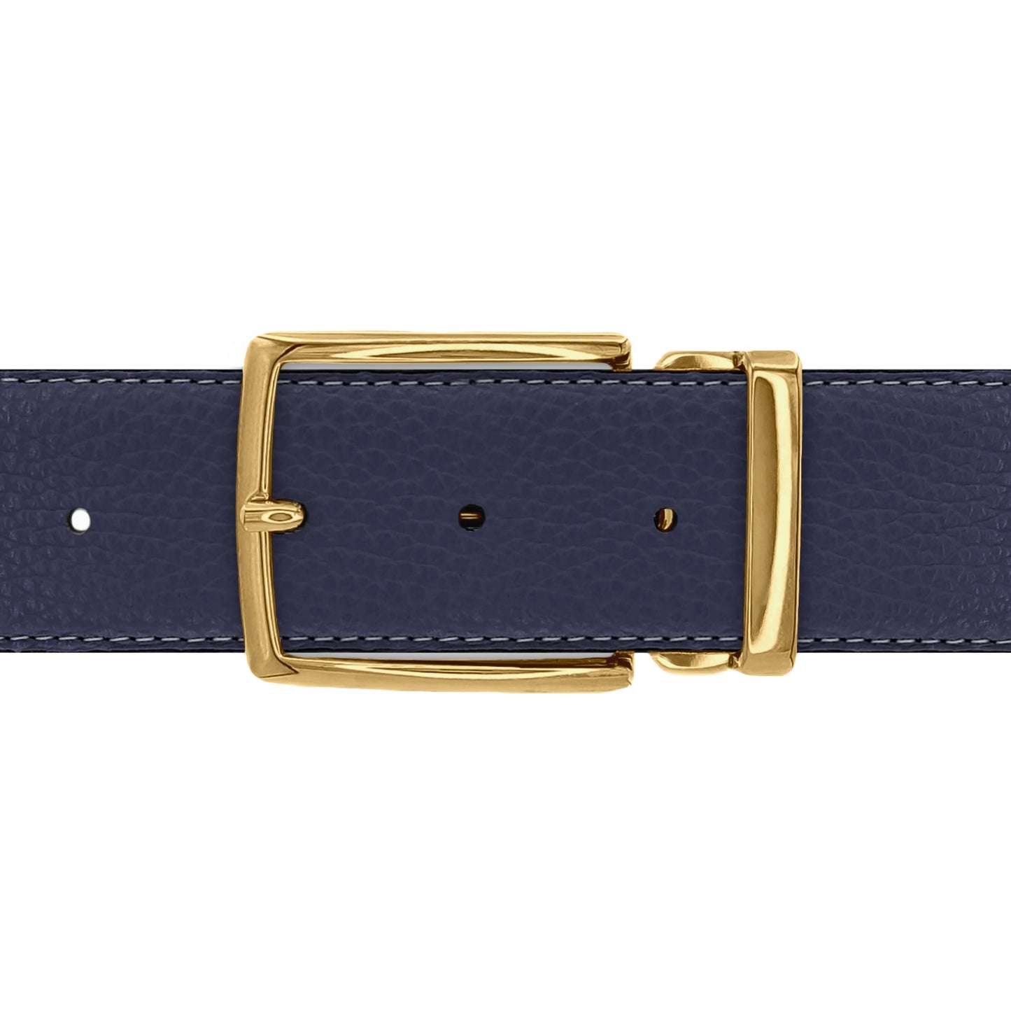 Ceinture 40 mm cuir souple bleu marine boucle Milano or