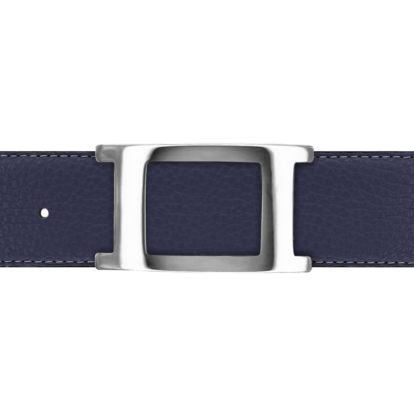 Ceinture 40 mm cuir souple bleu marine boucle Portofino argent