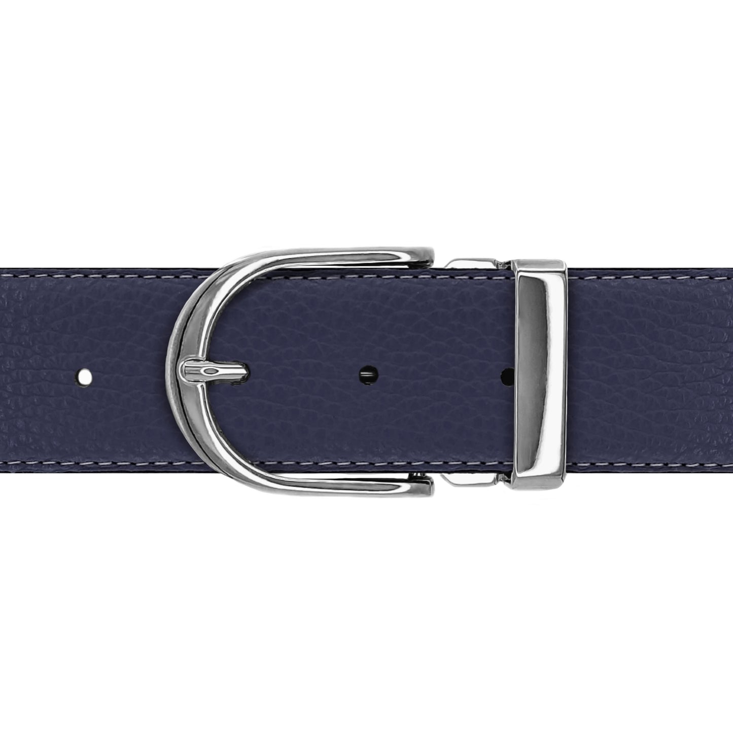 Ceinture 40 mm cuir souple bleu marine boucle Roma argent