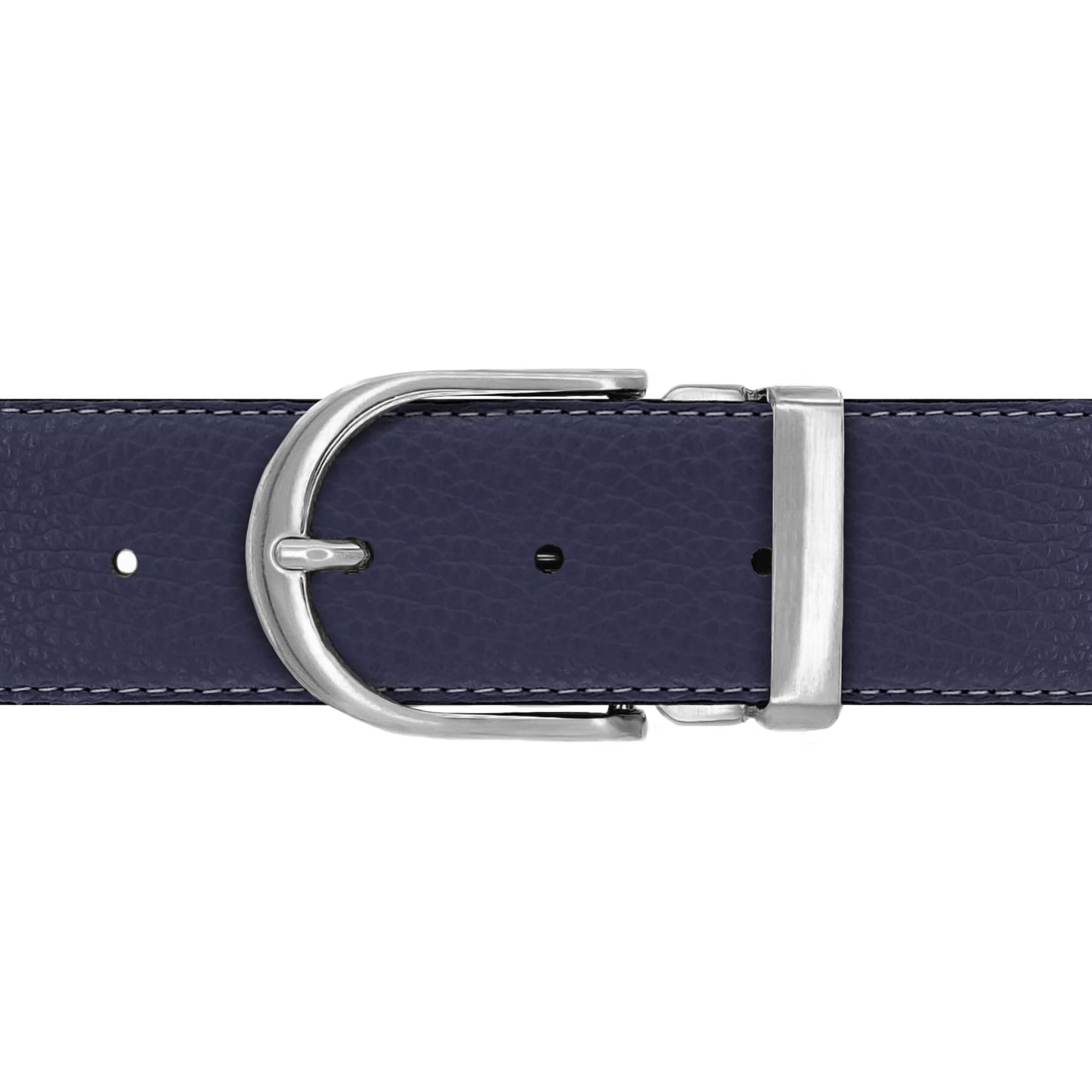 Ceinture 40 mm cuir souple bleu marine boucle Roma mate