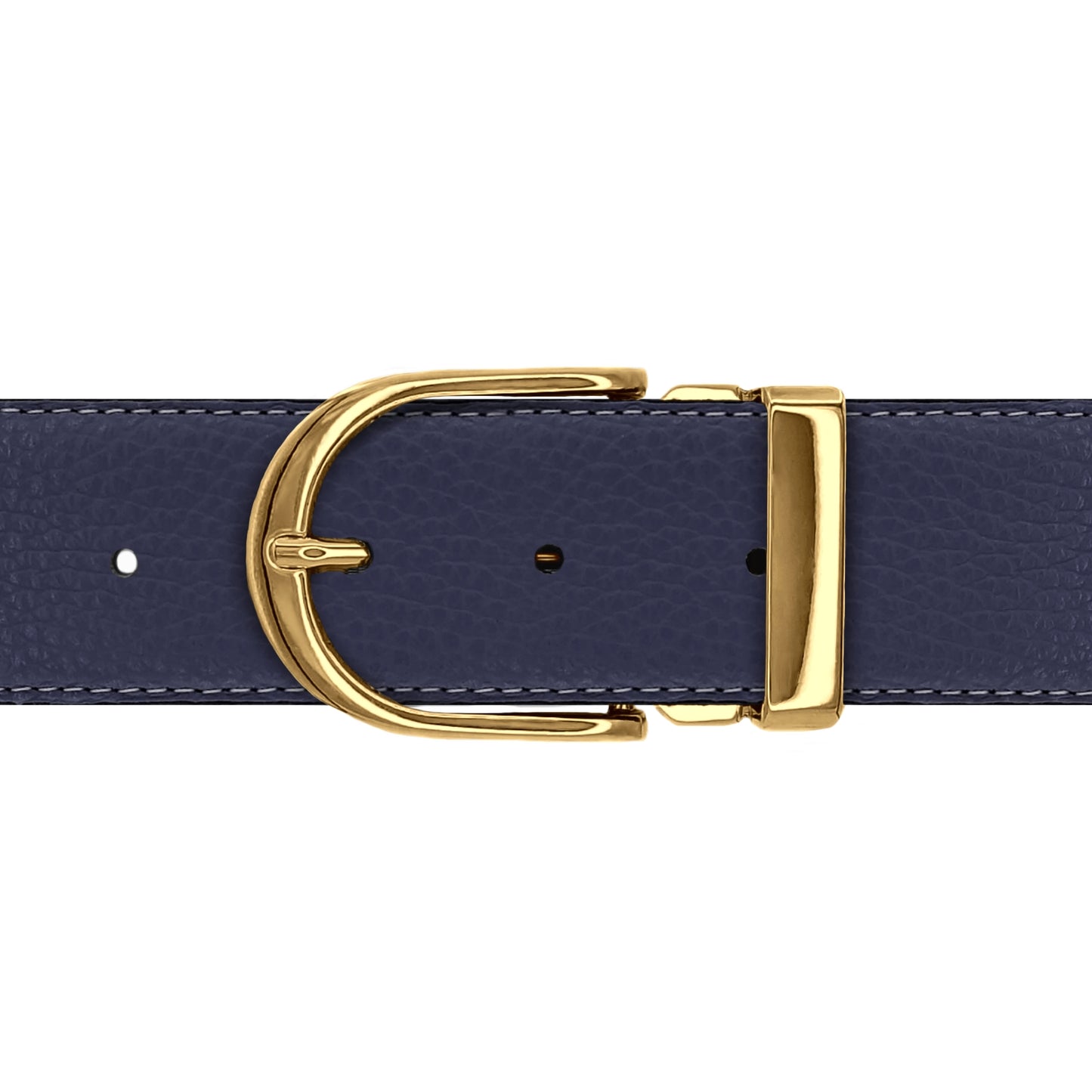 Ceinture 40 mm cuir souple bleu marine boucle Roma or