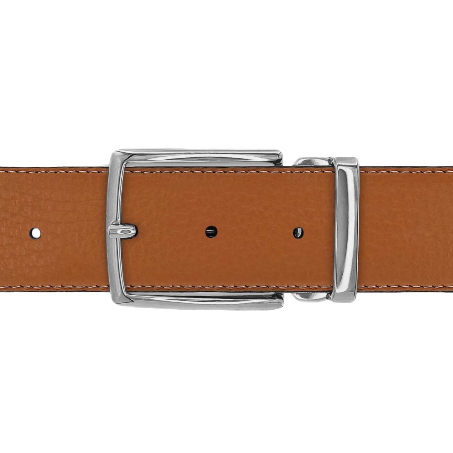 Ceinture 40 mm cuir souple cognac boucle Milano argent