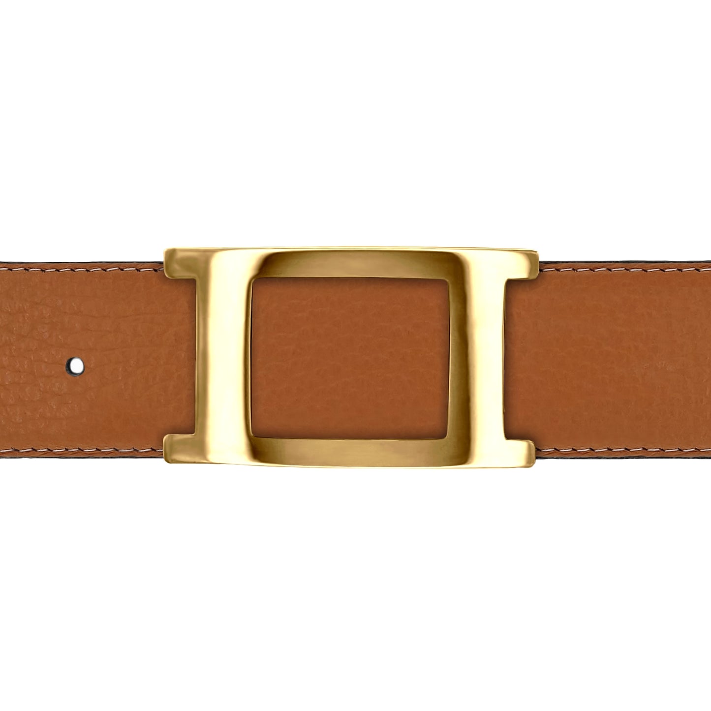 Ceinture 40 mm cuir souple cognac boucle Portofino or