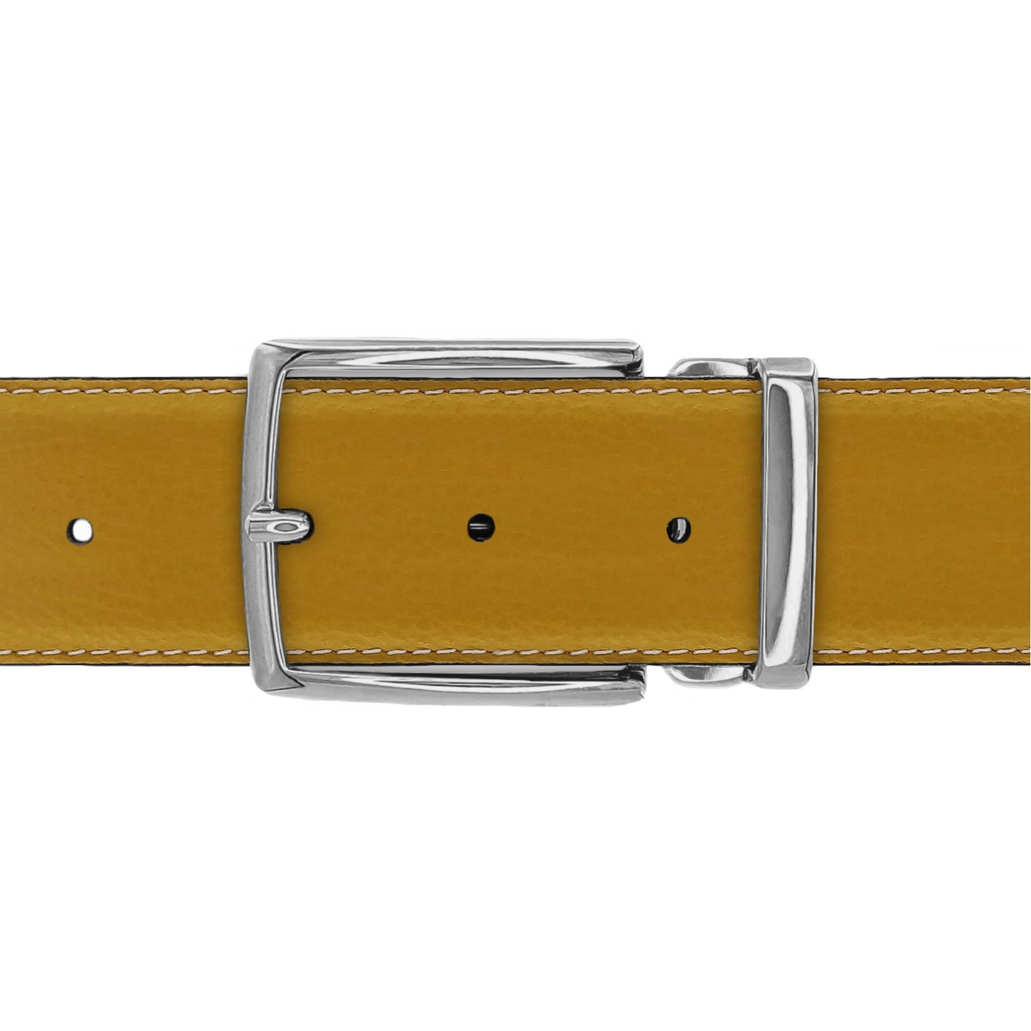 Ceinture 40 mm cuir souple jaune moutarde boucle Milano argent