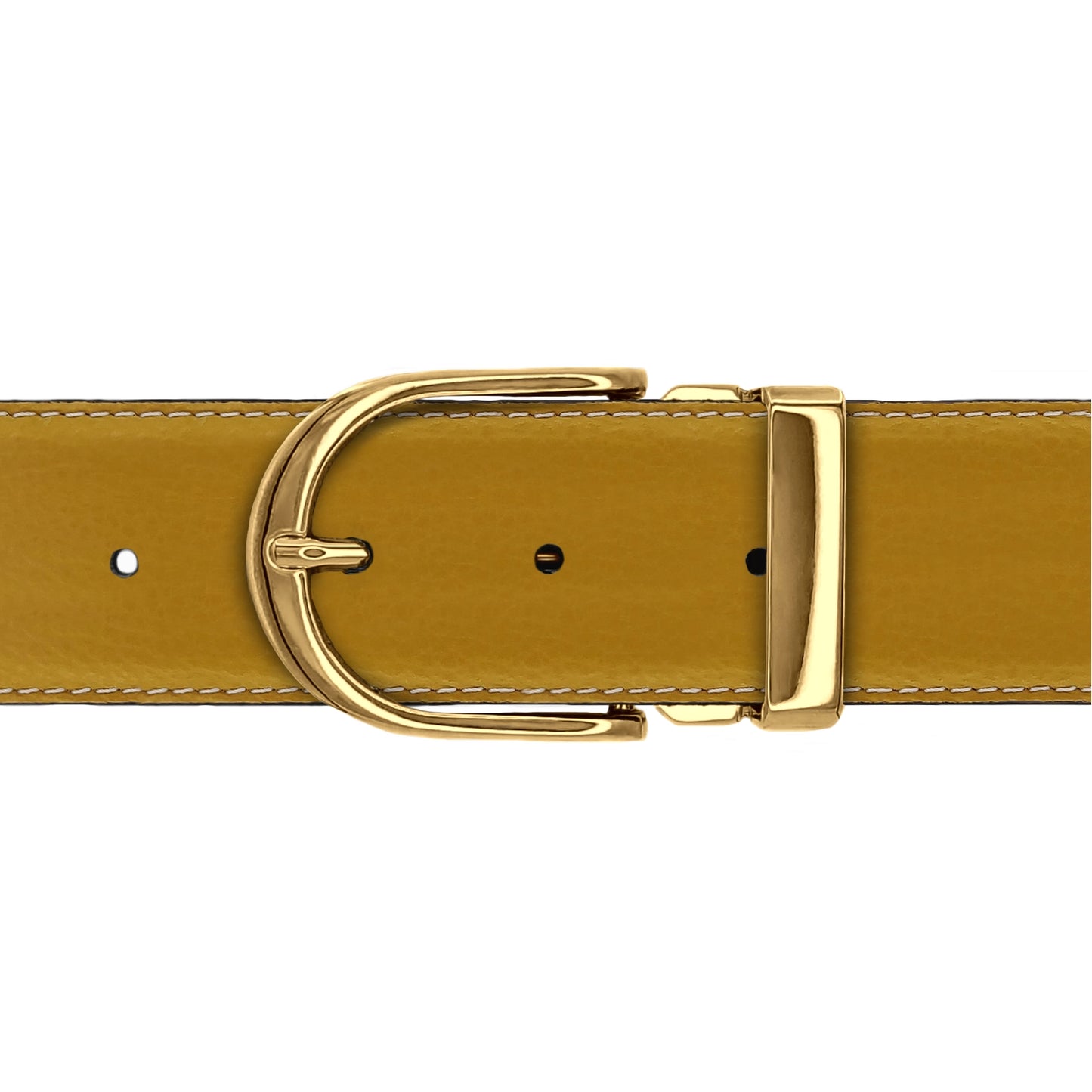 Ceinture 40 mm cuir souple jaune moutarde boucle Roma or