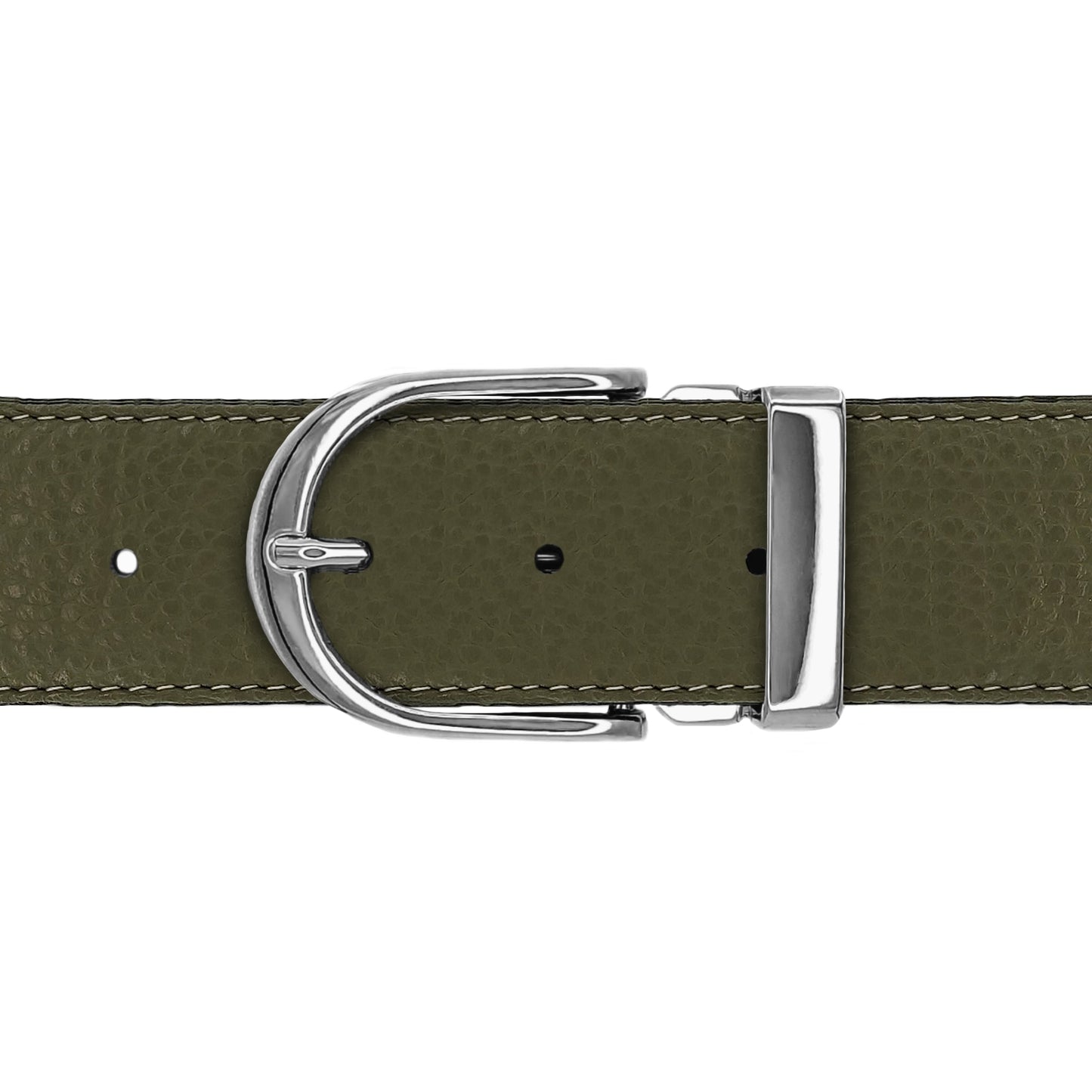 Ceinture 40 mm cuir souple kaki boucle Roma argent