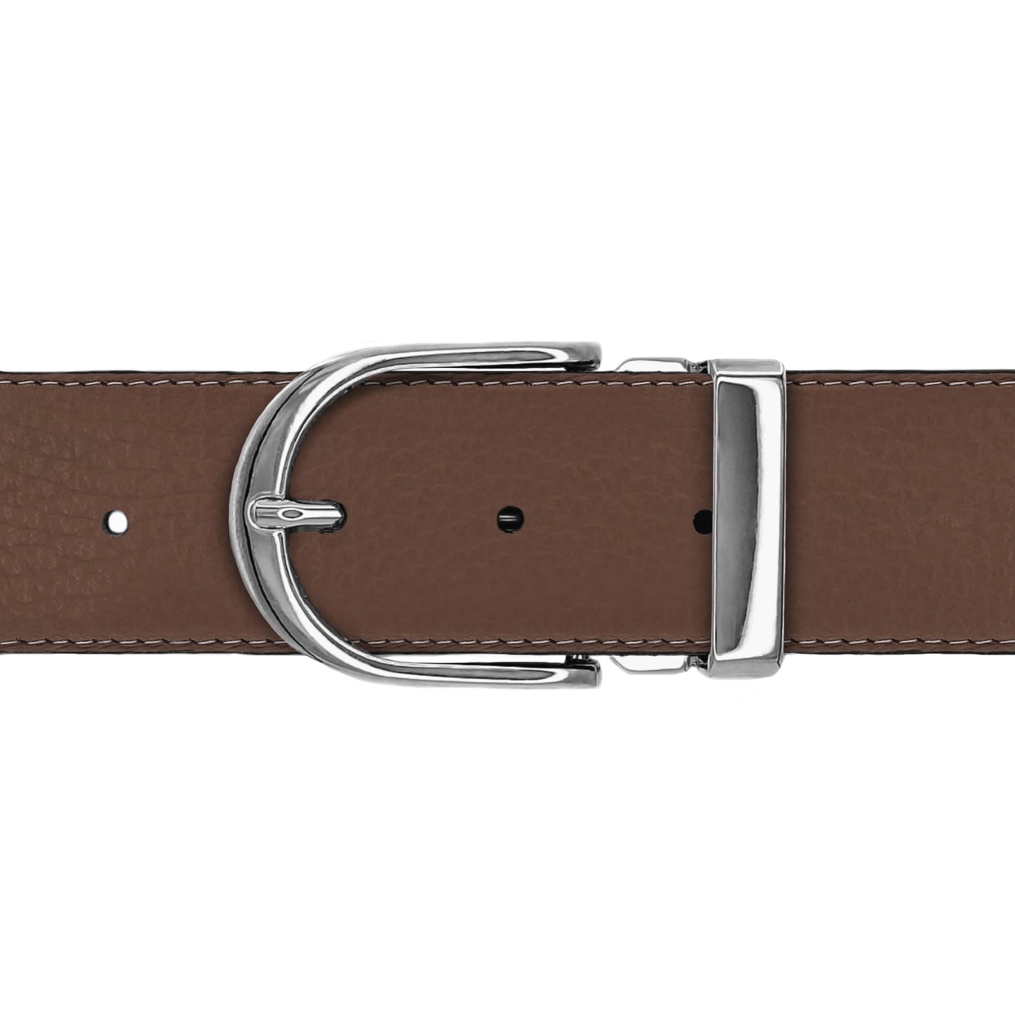 Ceinture 40 mm cuir souple marron boucle Roma argent