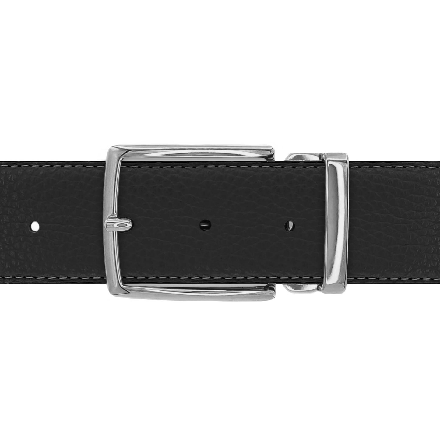 Ceinture 40 mm cuir souple noir boucle Milano argent