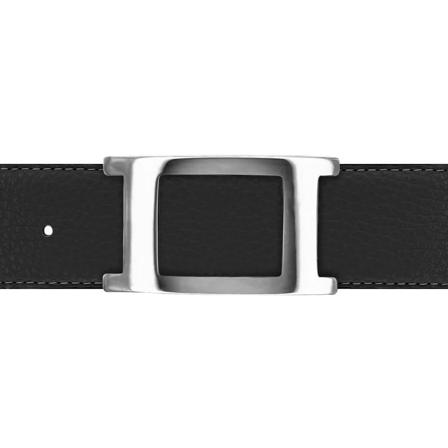 Ceinture 40 mm cuir souple noir boucle Portofino argent