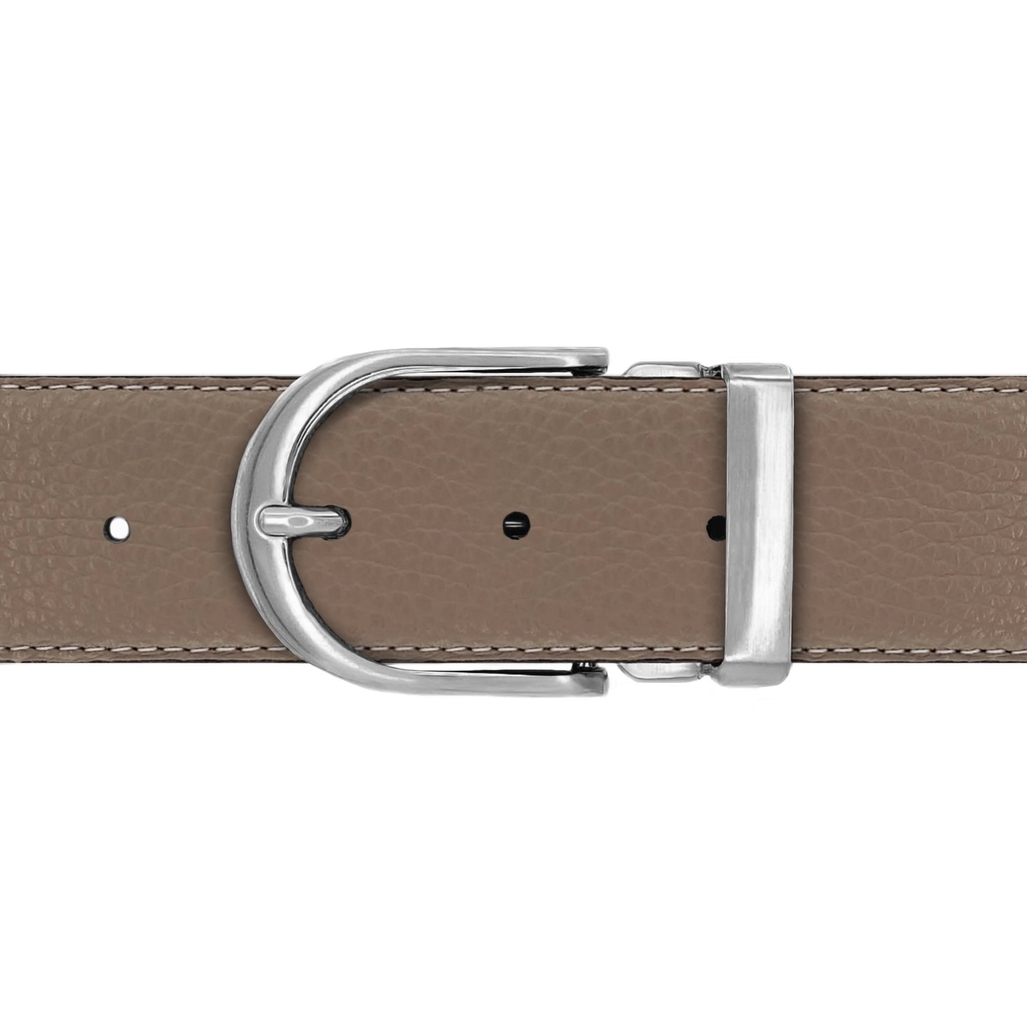 Ceinture 40 mm cuir souple taupe boucle Roma argent mate