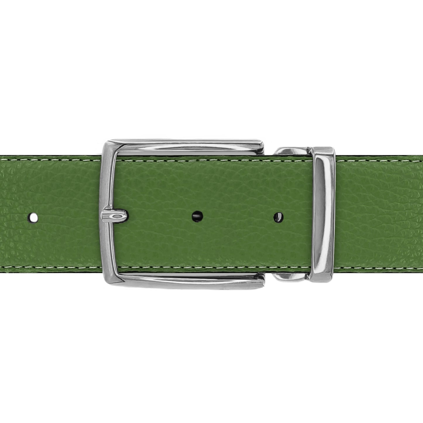 Ceinture 40 mm cuir souple vert olive boucle Milano argent