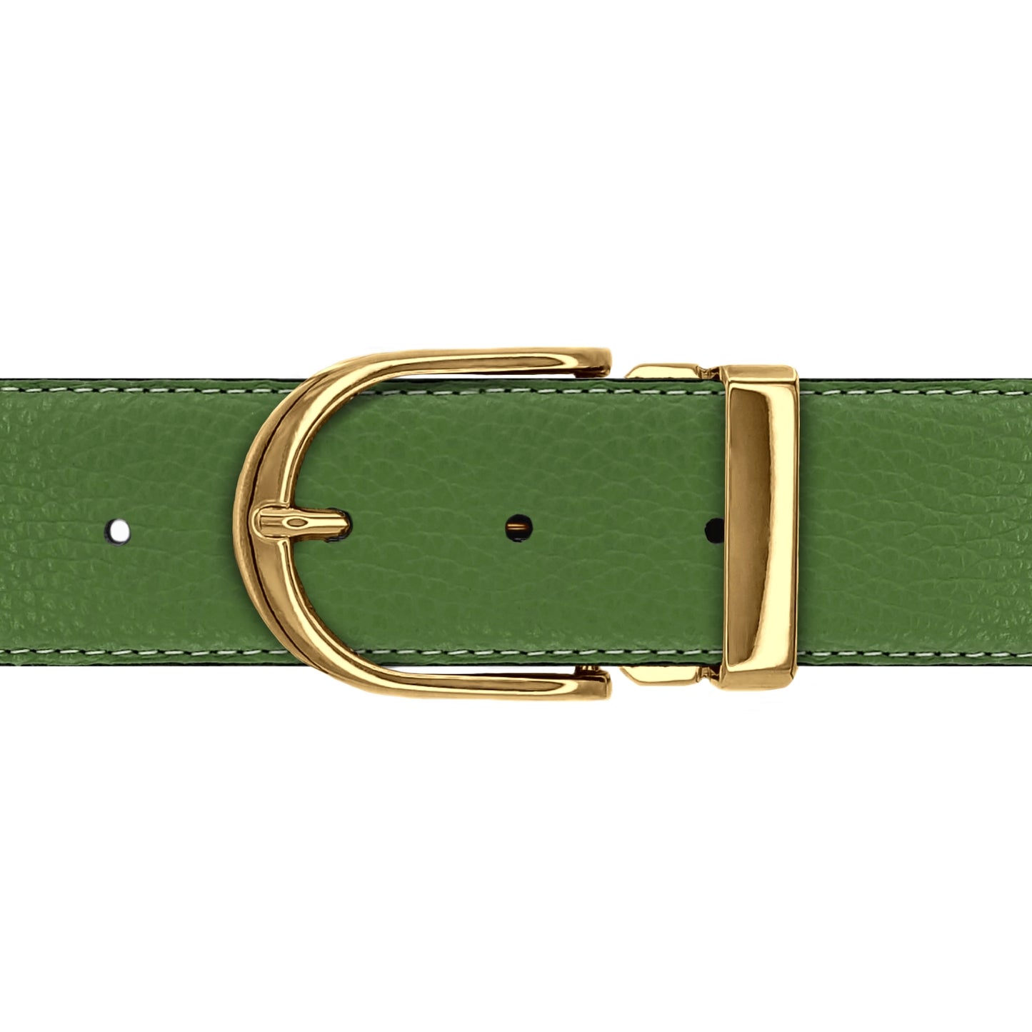 Ceinture 40 mm cuir souple vert olive boucle Roma or