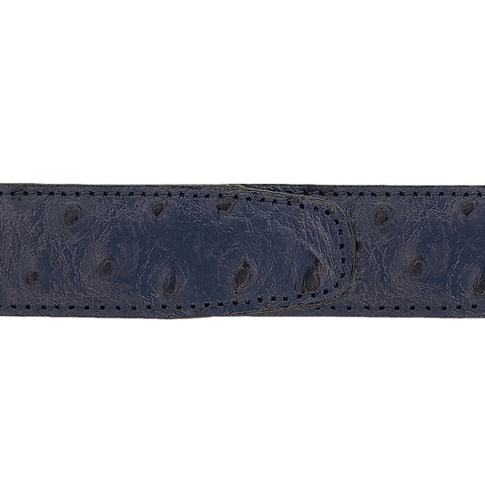 Ceinture 30 mm cuir façon autruche bleu marine boucle Roma mate