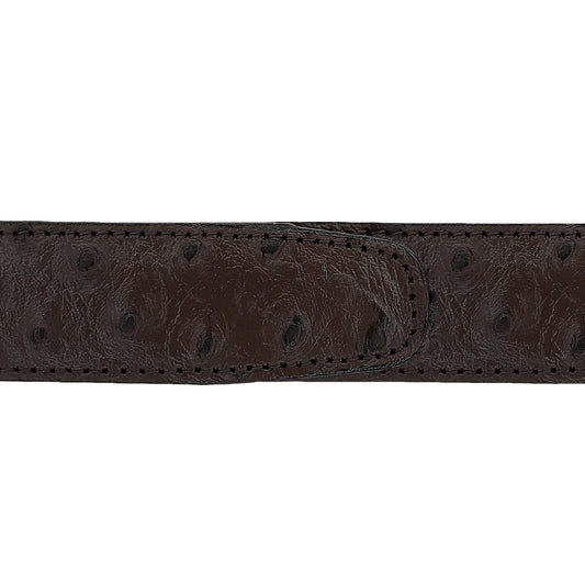 Ceinture 30 mm cuir façon autruche marron boucle Roma or