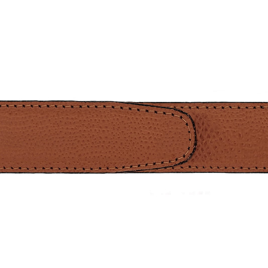 Ceinture 30 mm cuir grainé cognac boucle Roma or