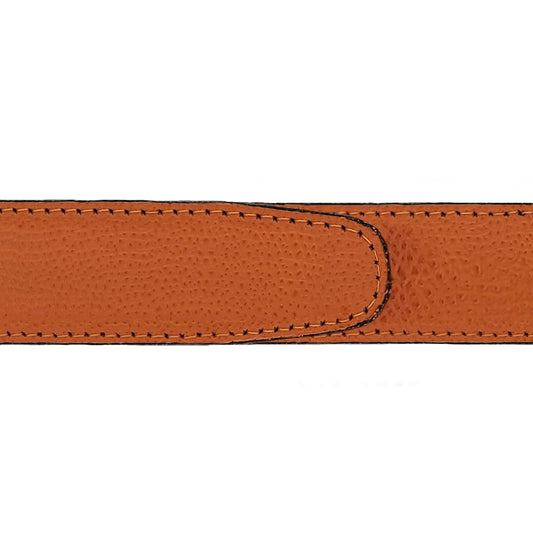 Ceinture 30 mm cuir grainé orange boucle Roma or