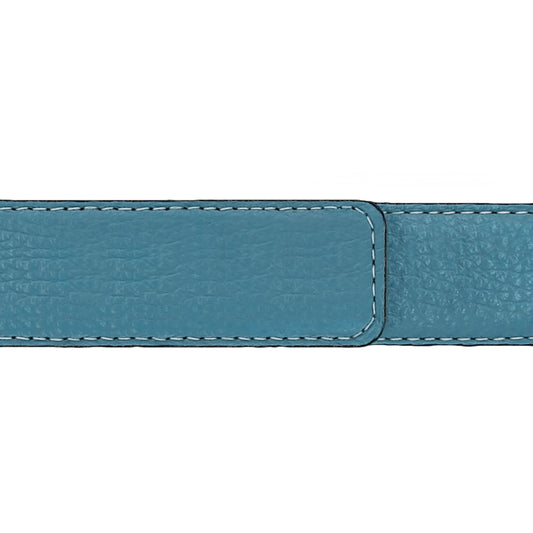 Ceinture 30 mm cuir souple bleu ciel boucle Côme argent