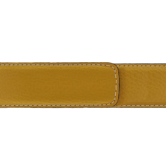 Ceinture 30 mm cuir souple jaune moutarde boucle Roma or