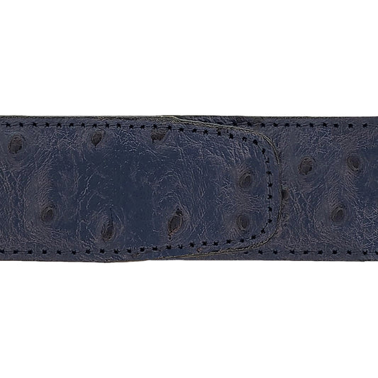 Ceinture 40 mm cuir façon autruche bleu marine boucle Milano argent