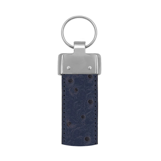 Porte clés 30 mm cuir façon autruche bleu marine