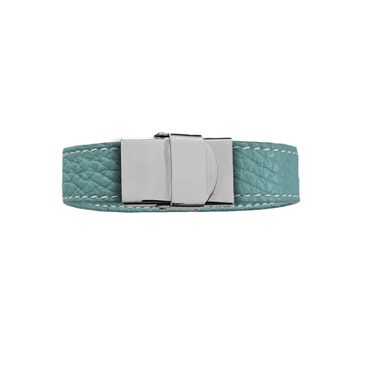Bracelet 15 mm cuir souple turquoise fermoir acier inoxydable brillant