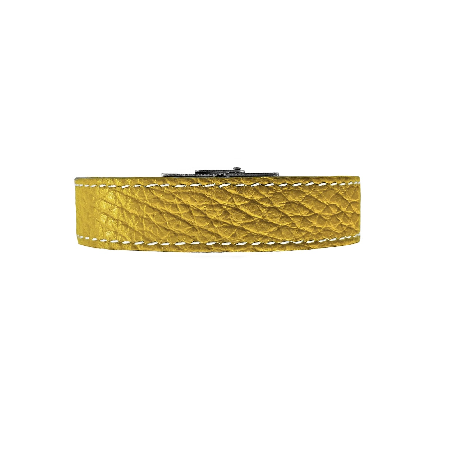Bracelet 15 mm cuir souple jaune fermoir acier inoxydable brillant