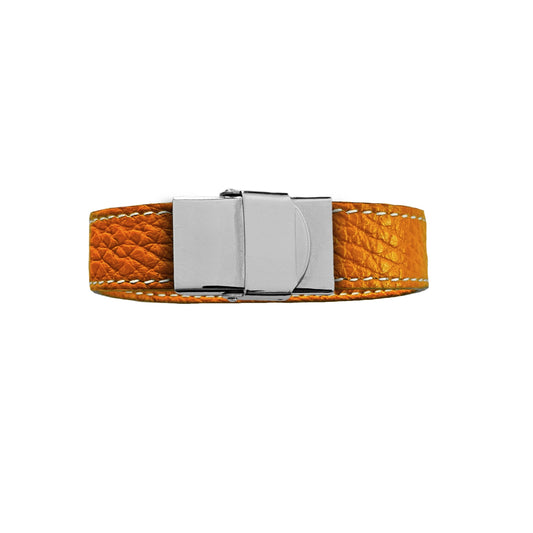 Bracelet 15 mm cuir souple orange fermoir acier inoxydable brillant