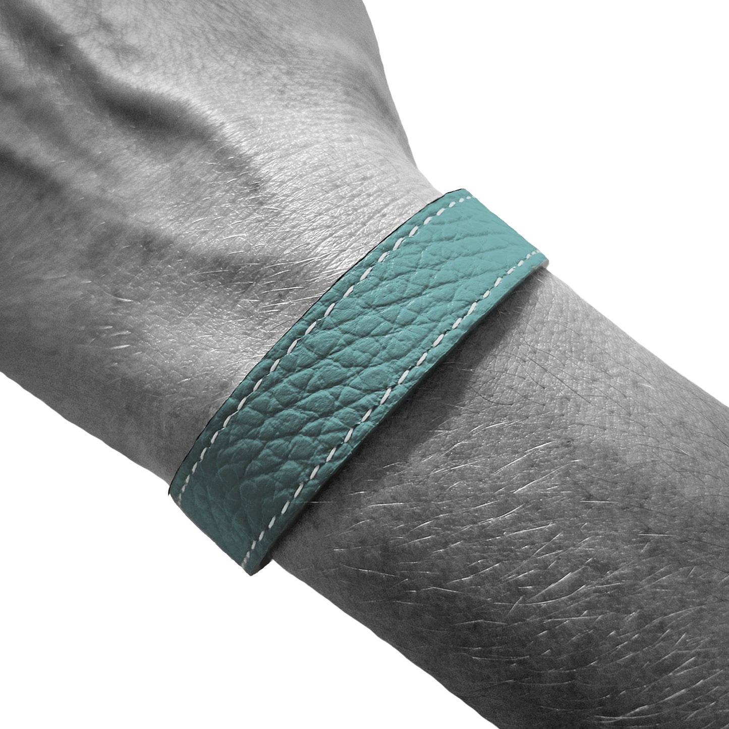 Bracelet 15 mm cuir souple turquoise fermoir acier inoxydable brillant