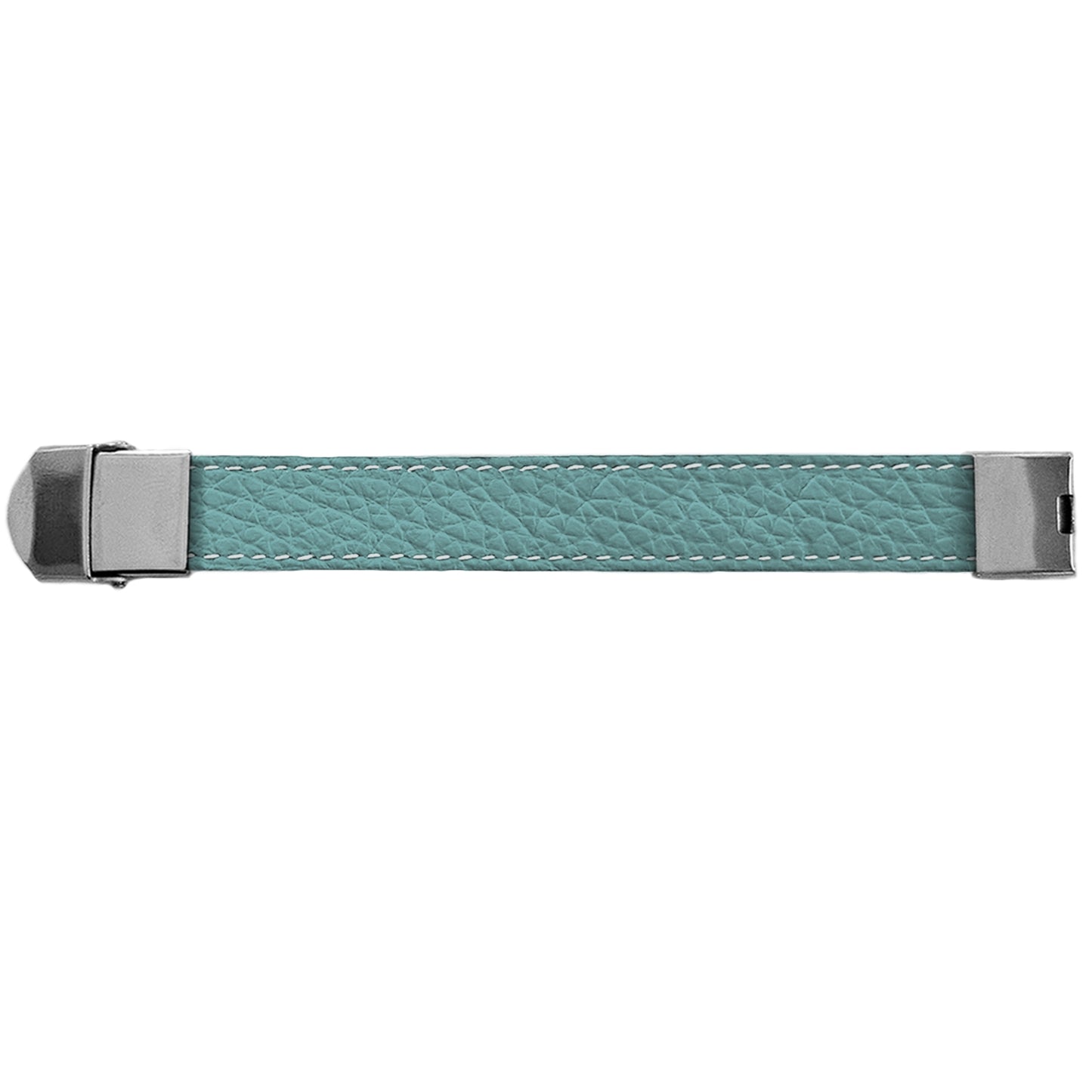 Bracelet 15 mm cuir souple turquoise fermoir acier inoxydable brillant