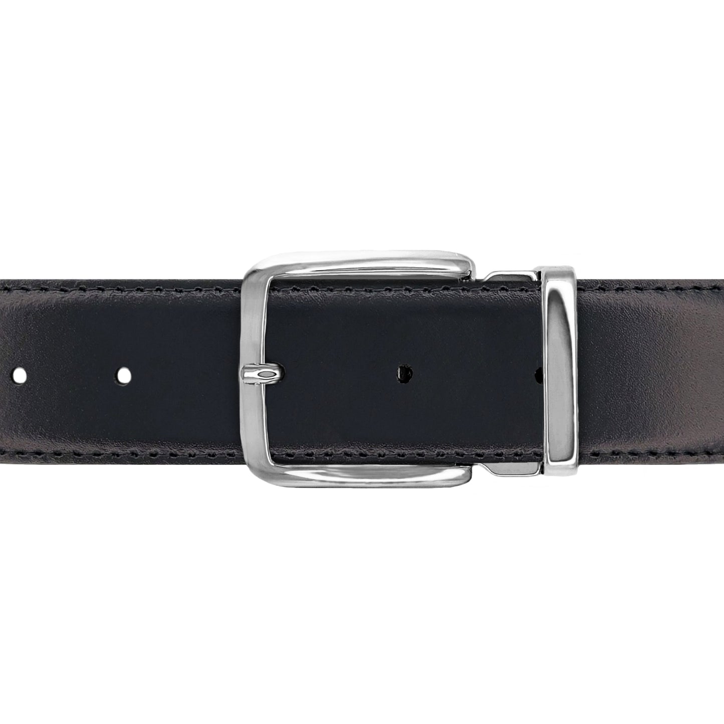 Ceinture 35 mm cuir lisse noir boucle Capri argent