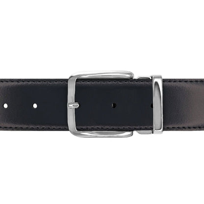 Ceinture 35 mm cuir lisse noir boucle Capri argent