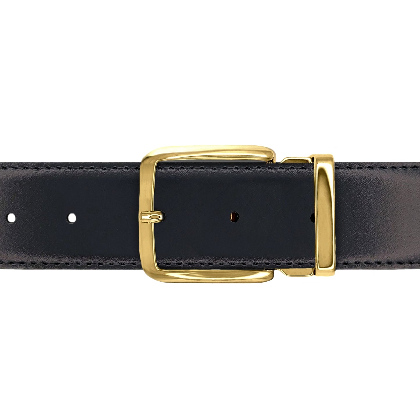 Ceinture 35 mm cuir lisse noir boucle Capri or