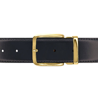 Ceinture 35 mm cuir lisse noir boucle Capri or