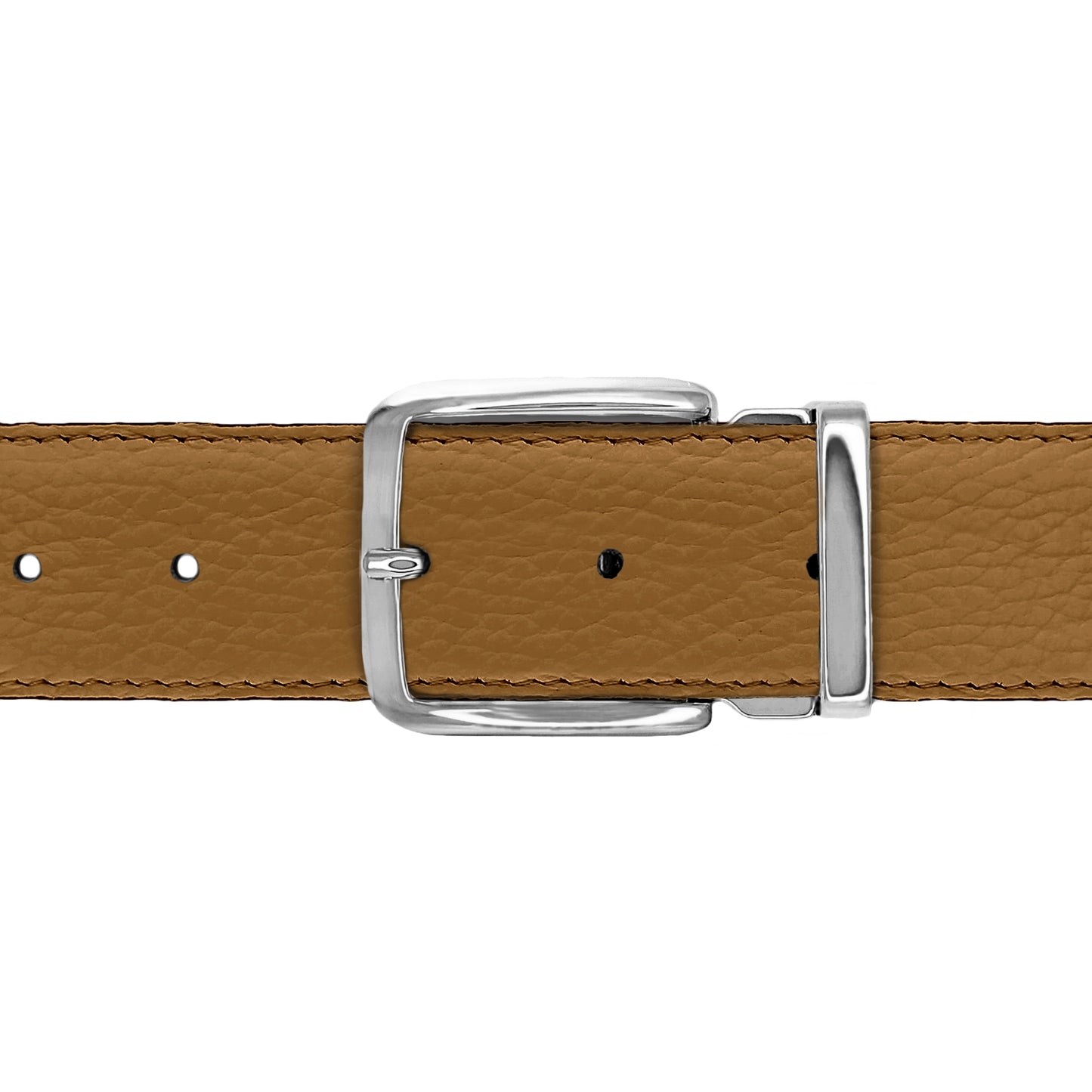 Ceinture 35 mm cuir souple cognac boucle Capri argent