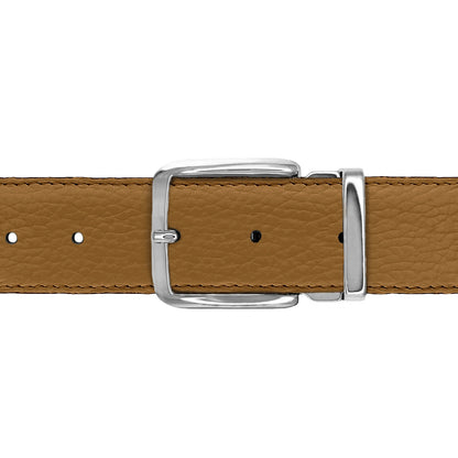 Ceinture 35 mm cuir souple cognac boucle Capri argent