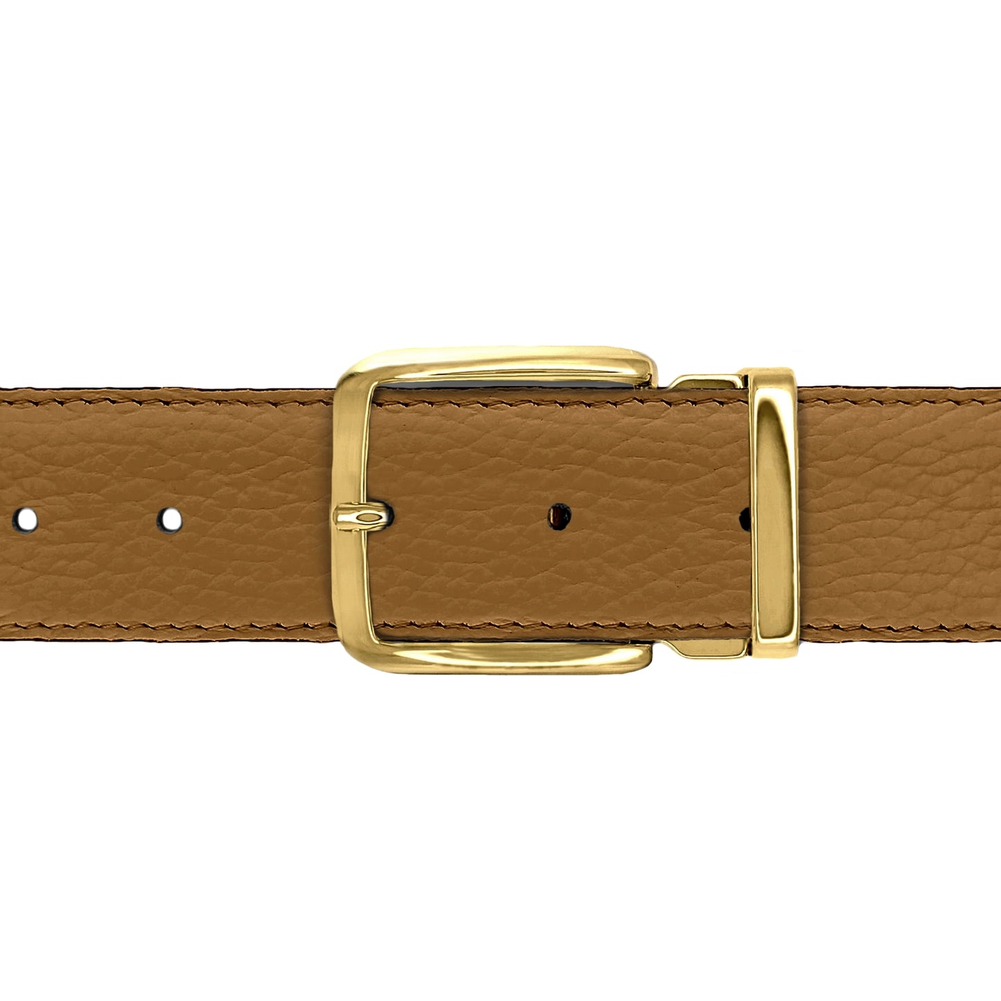 Ceinture 35 mm cuir souple cognac boucle Capri or