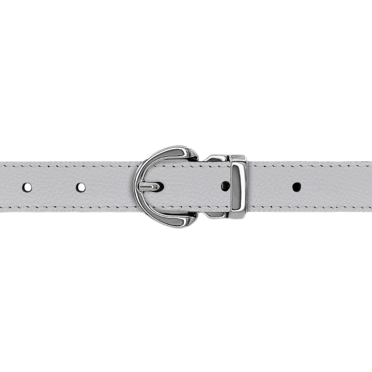 Ceinture enfant 20 mm cuir grainé blanc boucle Roma argent