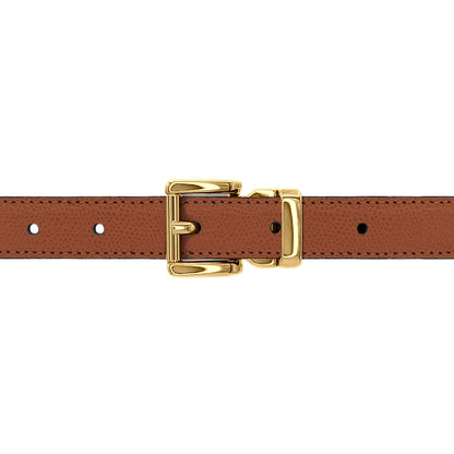 Ceinture 20 mm cuir grainé cognac boucle Paris or